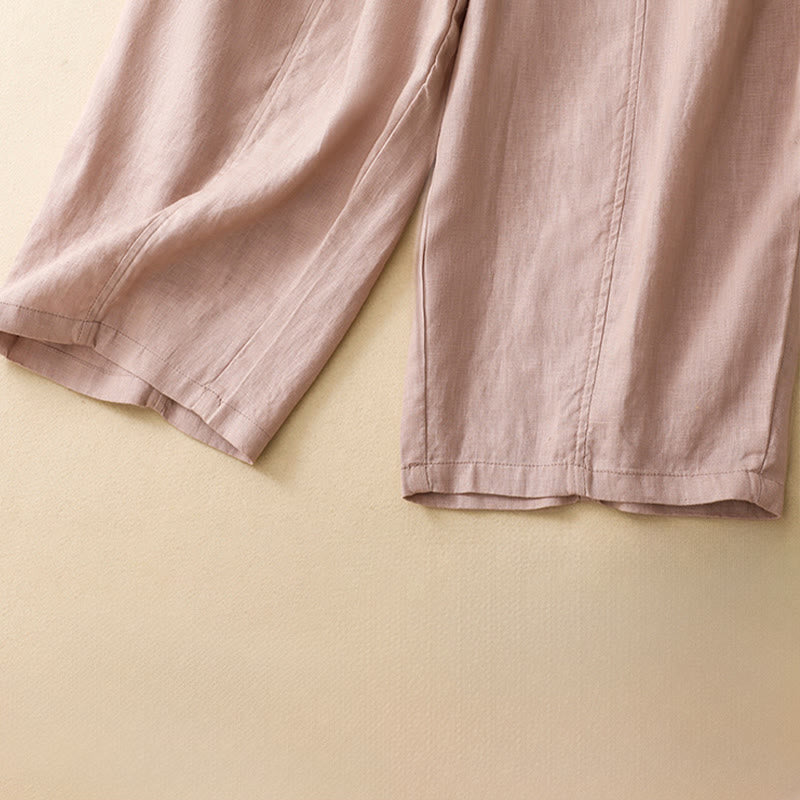 Buddha Stones Summer Casual Minimalist Solid Ruffled Elastic Waist Cropped Pants Women's Straight Leg Pants With Pocket - image 4
