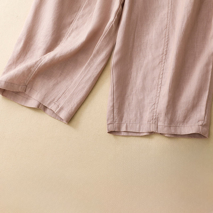 Buddha Stones Summer Casual Minimalist Solid Ruffled Elastic Waist Cropped Pants Women's Straight Leg Pants With Pocket - image 4