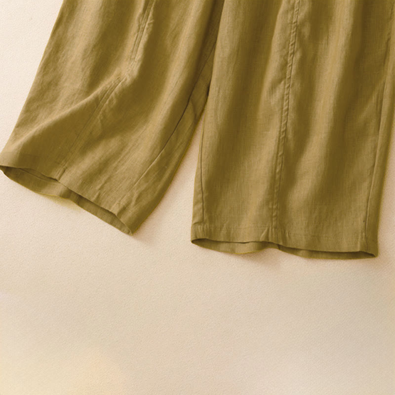 Buddha Stones Summer Casual Minimalist Solid Ruffled Elastic Waist Cropped Pants Women's Straight Leg Pants With Pocket - image 13