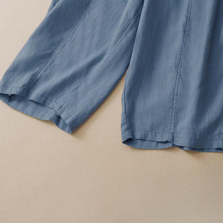 Buddha Stones Summer Casual Minimalist Solid Ruffled Elastic Waist Cropped Pants Women's Straight Leg Pants With Pocket - image 8
