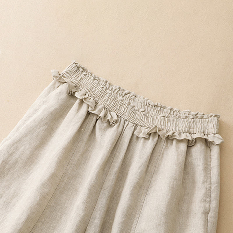 Buddha Stones Summer Casual Minimalist Solid Ruffled Elastic Waist Cropped Pants Women's Straight Leg Pants With Pocket - image 17