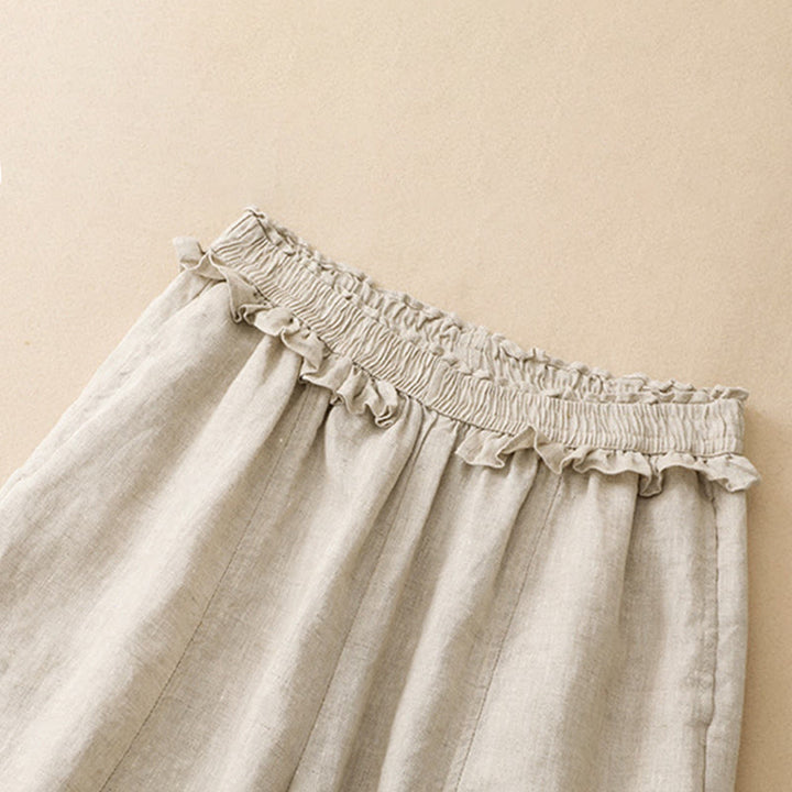 Buddha Stones Summer Casual Minimalist Solid Ruffled Elastic Waist Cropped Pants Women's Straight Leg Pants With Pocket - image 17