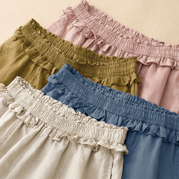 Buddha Stones Summer Casual Minimalist Solid Ruffled Elastic Waist Cropped Pants Women's Straight Leg Pants With Pocket - image 26