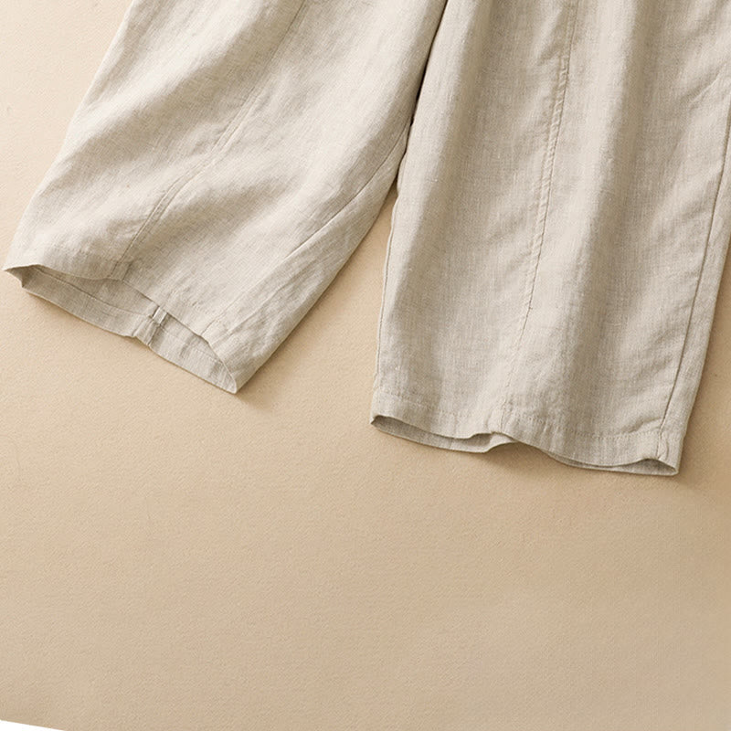 Buddha Stones Summer Casual Minimalist Solid Ruffled Elastic Waist Cropped Pants Women's Straight Leg Pants With Pocket - image 21