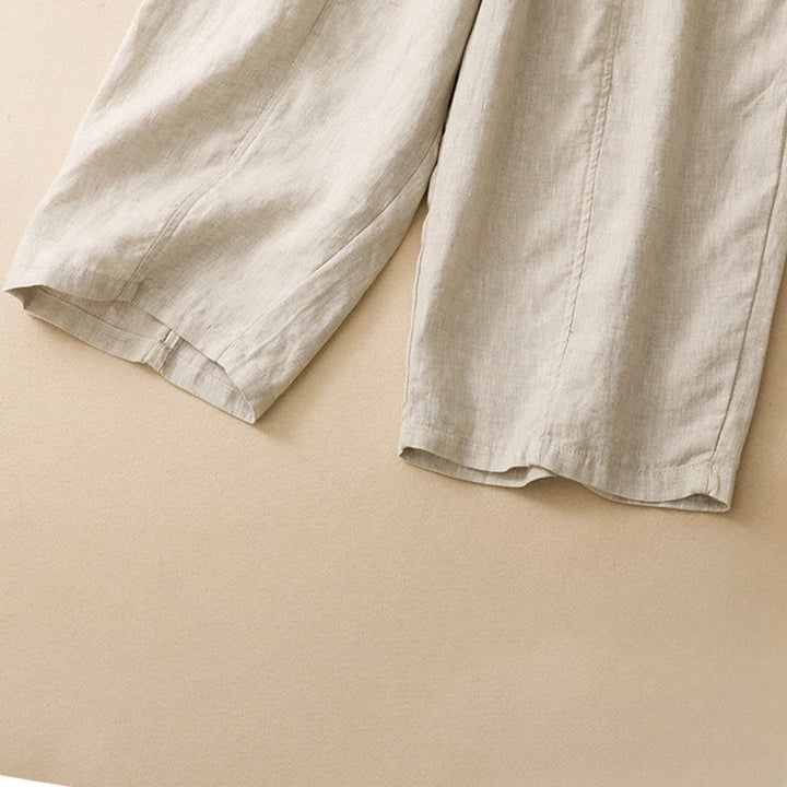 Buddha Stones Summer Casual Minimalist Solid Ruffled Elastic Waist Cropped Pants Women's Straight Leg Pants With Pocket - image 21