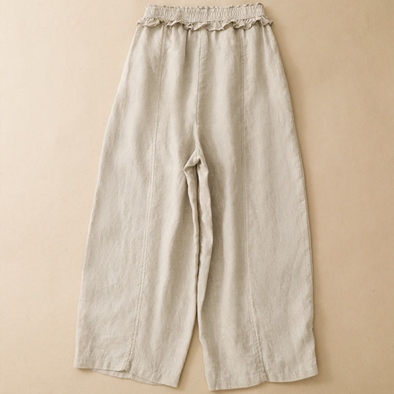 Buddha Stones Summer Casual Minimalist Solid Ruffled Elastic Waist Cropped Pants Women's Straight Leg Pants With Pocket - image 16