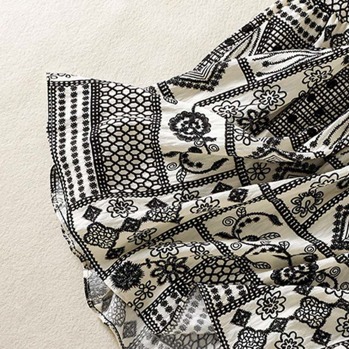 Buddha Stones Summer Bohemian Casual Black Beige Geometric Floral Women's Skirt - image 9