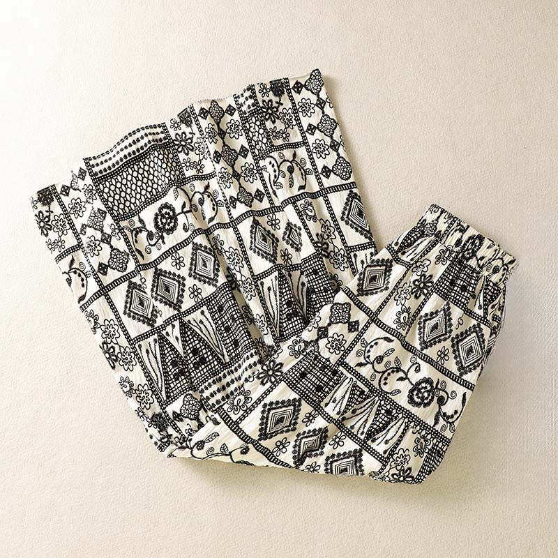 Buddha Stones Summer Bohemian Casual Black Beige Geometric Floral Women's Skirt - image 2