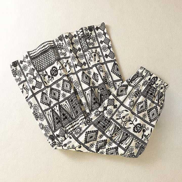 Buddha Stones Summer Bohemian Casual Black Beige Geometric Floral Women's Skirt - image 2