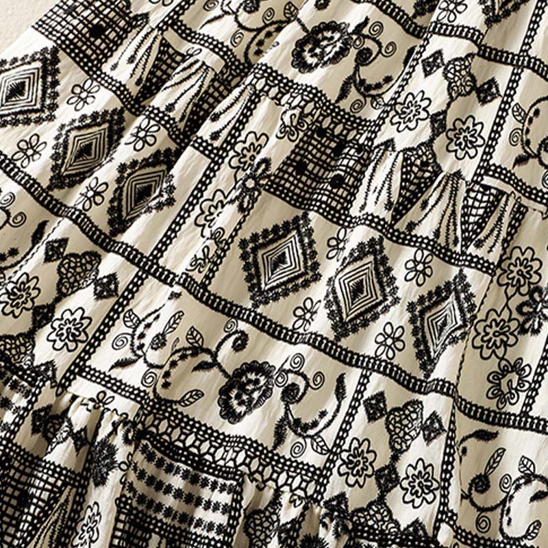 Buddha Stones Summer Bohemian Casual Black Beige Geometric Floral Women's Skirt - image 5