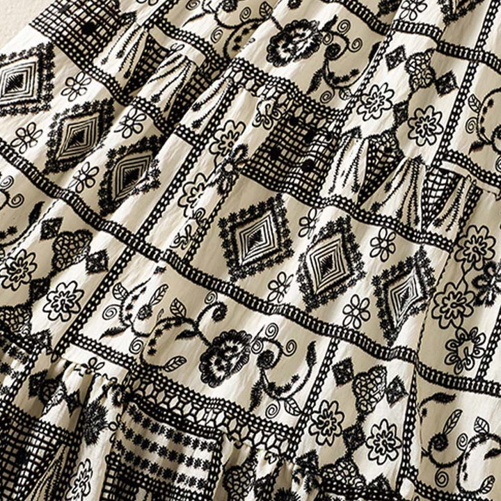 Buddha Stones Summer Bohemian Casual Black Beige Geometric Floral Women's Skirt - image 5