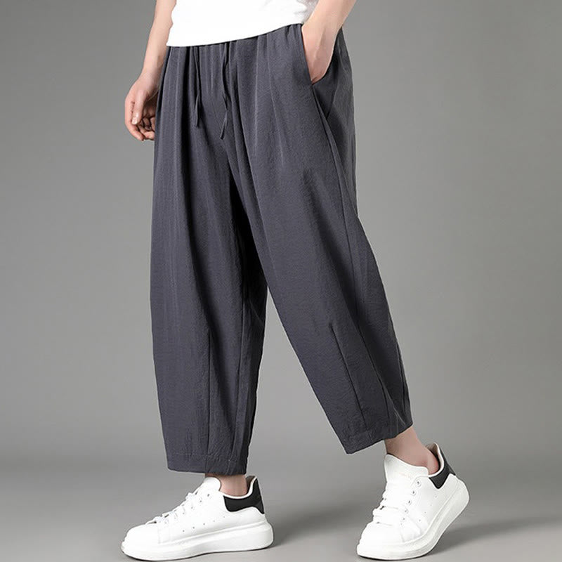 Buddha Stones Summer Casual Minimalist Drawstring Solid Capri Pants Men's Harem Pants With Pockets - image 11