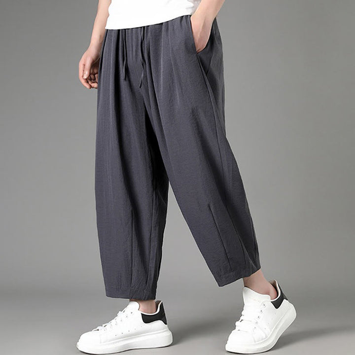 Buddha Stones Summer Casual Minimalist Drawstring Solid Capri Pants Men's Harem Pants With Pockets - image 11