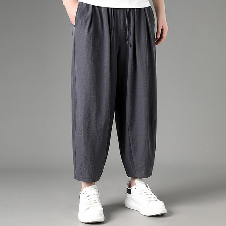 Buddha Stones Summer Casual Minimalist Drawstring Solid Capri Pants Men's Harem Pants With Pockets - image 10