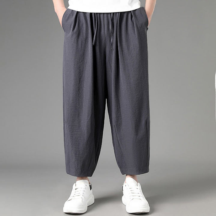 Buddha Stones Summer Casual Minimalist Drawstring Solid Capri Pants Men's Harem Pants With Pockets - DimGray - US/UK/AU46, EU56 (5XL) - image 9