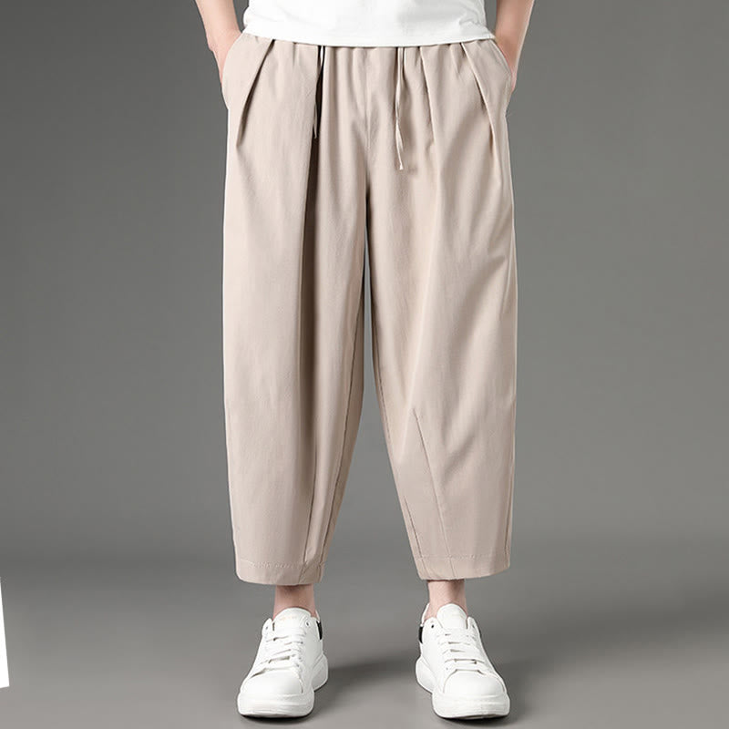 Buddha Stones Summer Casual Minimalist Drawstring Solid Capri Pants Men's Harem Pants With Pockets - Linen - US/UK/AU46, EU56 (5XL) - image 13