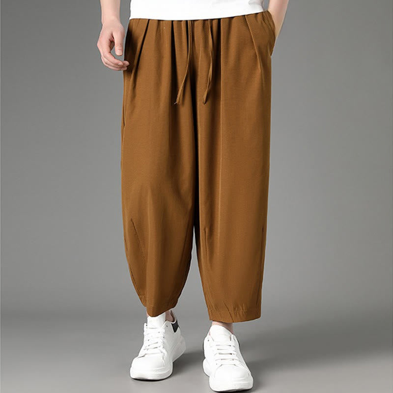 Buddha Stones Summer Casual Minimalist Drawstring Solid Capri Pants Men's Harem Pants With Pockets - image 1