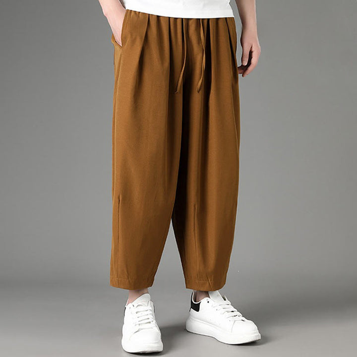 Buddha Stones Summer Casual Minimalist Drawstring Solid Capri Pants Men's Harem Pants With Pockets - image 2