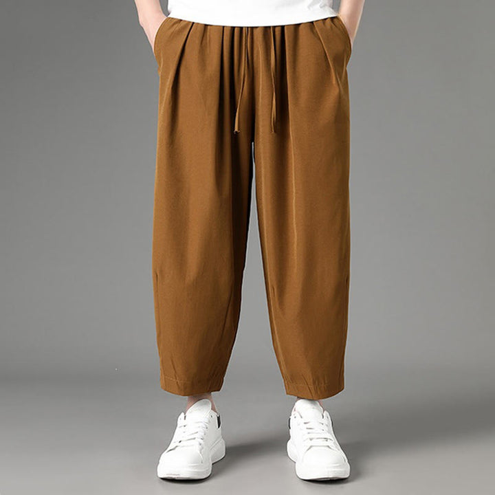 Buddha Stones Summer Casual Minimalist Drawstring Solid Capri Pants Men's Harem Pants With Pockets - image 3