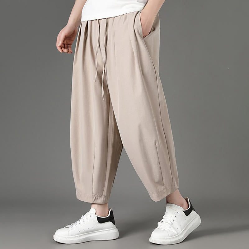 Buddha Stones Summer Casual Minimalist Drawstring Solid Capri Pants Men's Harem Pants With Pockets - image 15