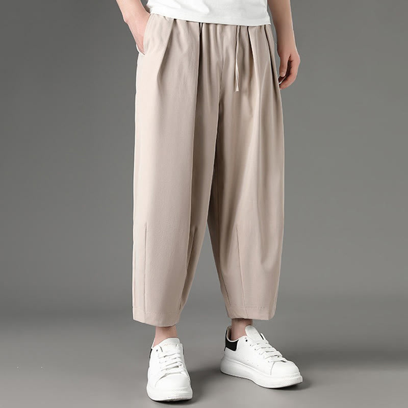 Buddha Stones Summer Casual Minimalist Drawstring Solid Capri Pants Men's Harem Pants With Pockets - image 14