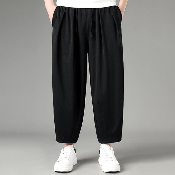 Buddha Stones Summer Casual Minimalist Drawstring Solid Capri Pants Men's Harem Pants With Pockets - Black - US/UK/AU46, EU56 (5XL) - image 5