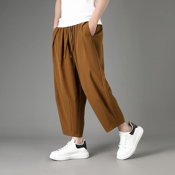 Buddha Stones Summer Casual Minimalist Drawstring Solid Capri Pants Men's Harem Pants With Pockets - Peru - US/UK/AU46, EU56 (5XL) - image 0