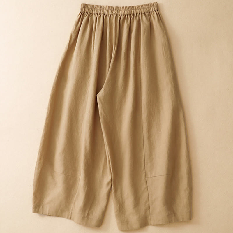 Buddha Stones Summer Casual Solid Elastic Waist Cropped Pants Women's Wide Leg Pants With Pockets - image 1