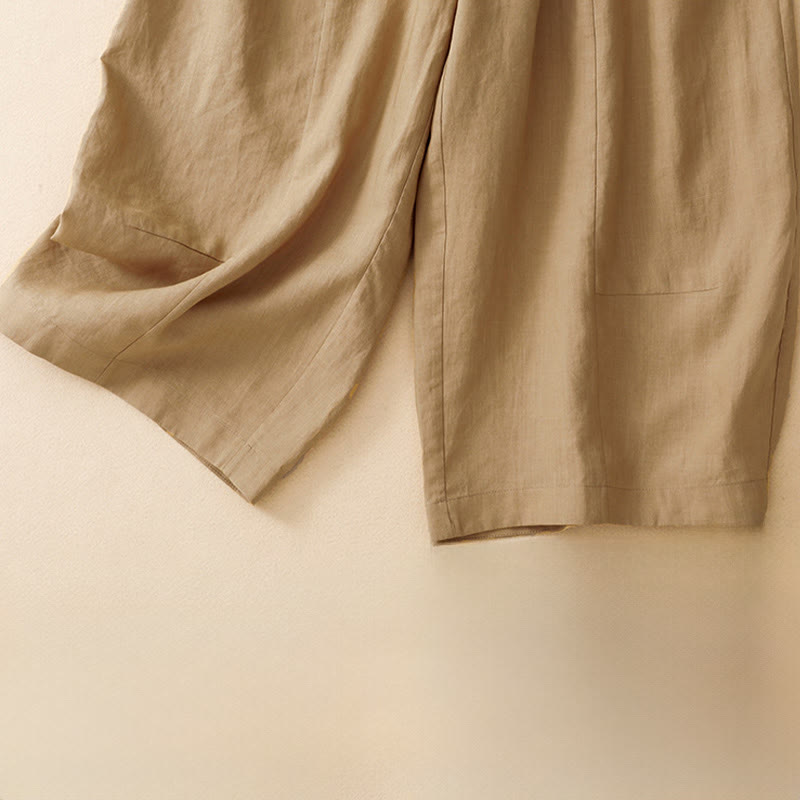 Buddha Stones Summer Casual Solid Elastic Waist Cropped Pants Women's Wide Leg Pants With Pockets - image 7