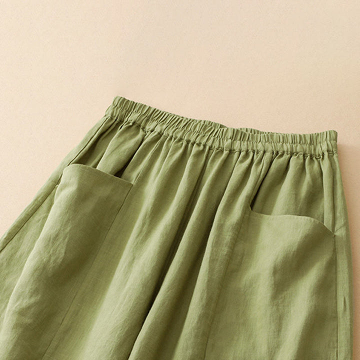 Buddha Stones Summer Casual Solid Elastic Waist Cropped Pants Women's Wide Leg Pants With Pockets - image 11