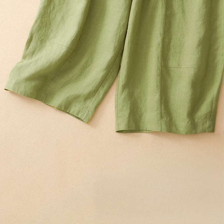 Buddha Stones Summer Casual Solid Elastic Waist Cropped Pants Women's Wide Leg Pants With Pockets - image 14