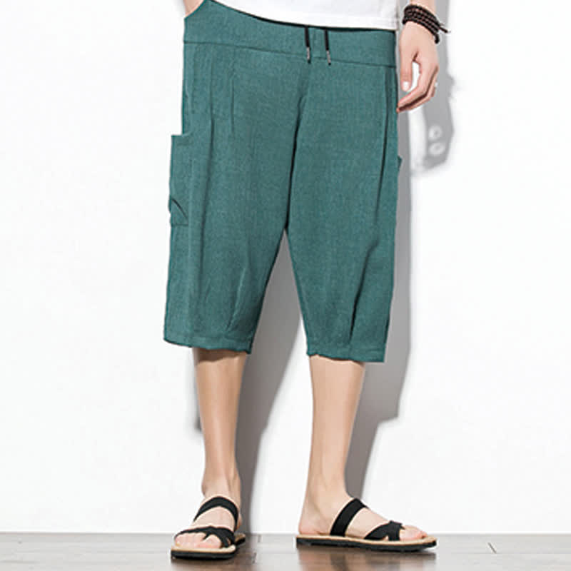 Buddha Stones Summer Casual Minimalist Drawstring Solid Men's Cropped Pants With Pocket - image 2