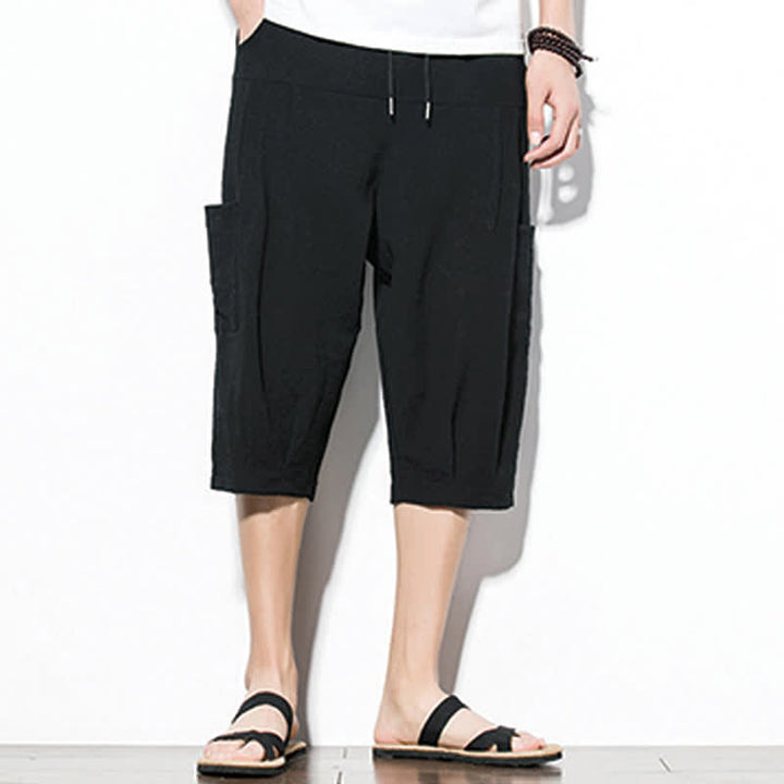 Buddha Stones Summer Casual Minimalist Drawstring Solid Men's Cropped Pants With Pocket - image 9