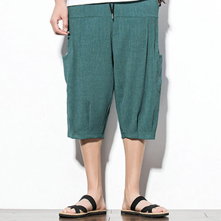 Buddha Stones Summer Casual Minimalist Drawstring Solid Men's Cropped Pants With Pocket - image 1