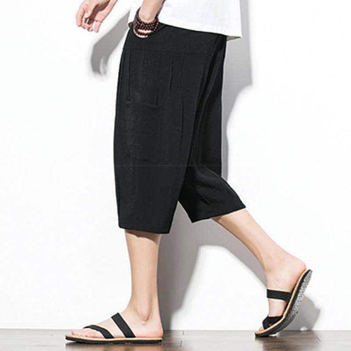 Buddha Stones Summer Casual Minimalist Drawstring Solid Men's Cropped Pants With Pocket - image 11