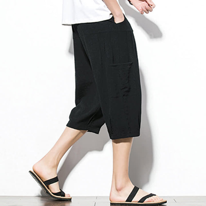 Buddha Stones Summer Casual Minimalist Drawstring Solid Men's Cropped Pants With Pocket - image 10