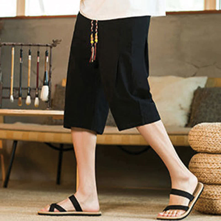 Buddha Stones Summer Casual Minimalist Drawstring Solid Men's Cropped Pants With Pocket - image 15