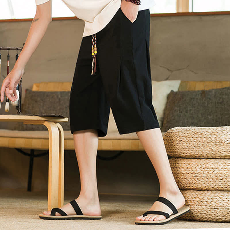 Buddha Stones Summer Casual Minimalist Drawstring Solid Men's Cropped Pants With Pocket - image 12