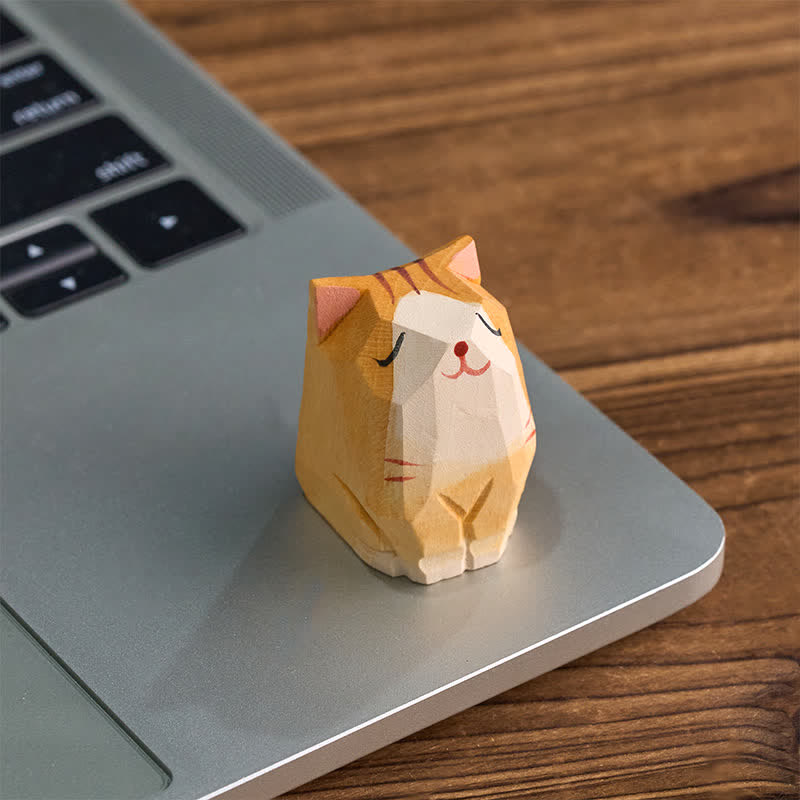 Buddha Stones Natural Texture Wood Orange Cat Hand-Carved Cute Animal Decor - Orange Cat Figurine - Basswood (Gentle Energy ♥ Emotional Balance) - image 0
