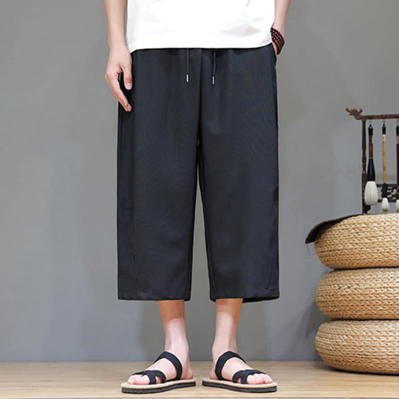 Buddha Stones Summer Casual Minimalist Drawstring Solid Men's Cropped Pants With Pocket - image 14