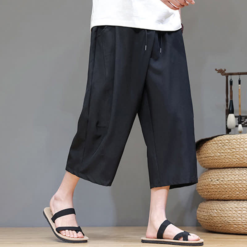 Buddha Stones Summer Casual Minimalist Drawstring Solid Men's Cropped Pants With Pocket - image 20