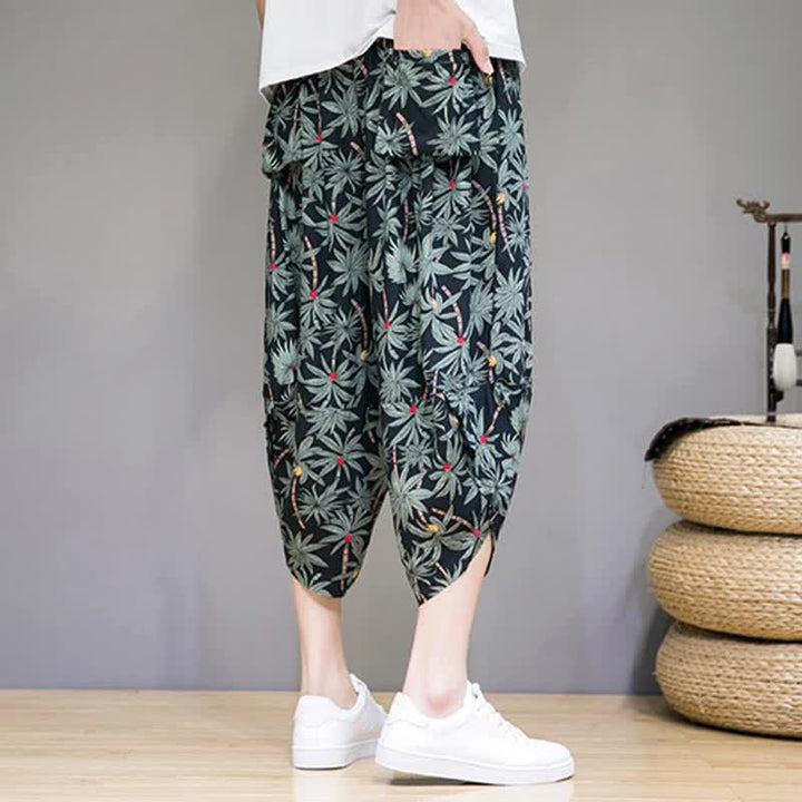 Buddha Stones Summer Boho Casual Drawstring Floral Capri Pants Men's Harem Pants With Pocket - image 3