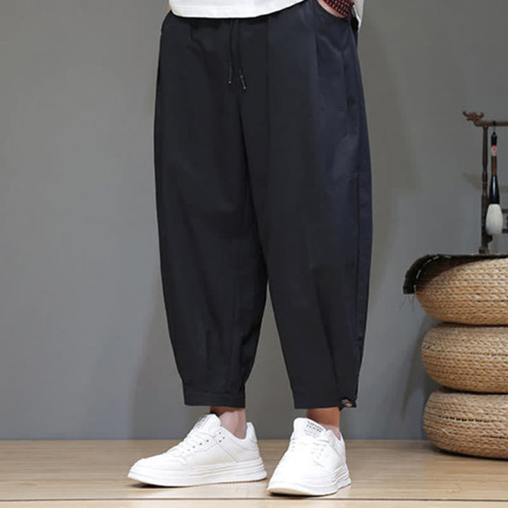 Buddha Stones Summer Casual Minimalist Drawstring Solid Men's Cropped Pants With Pocket - image 5