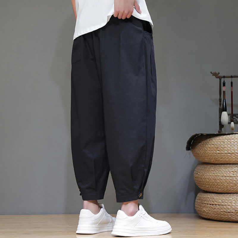 Buddha Stones Summer Casual Minimalist Drawstring Solid Men's Cropped Pants With Pocket - image 6
