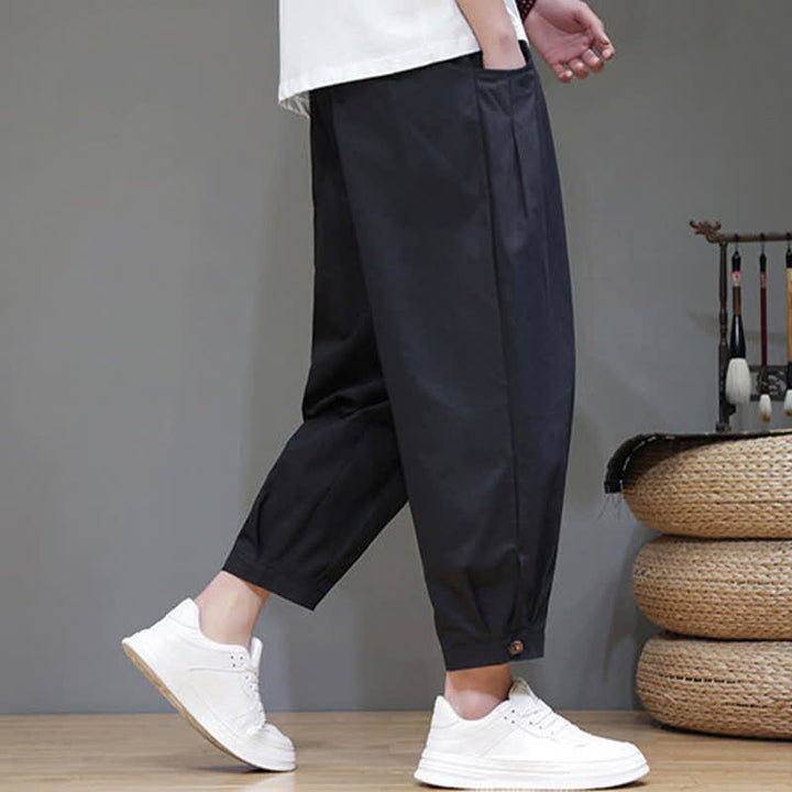 Buddha Stones Summer Casual Minimalist Drawstring Solid Men's Cropped Pants With Pocket - image 7