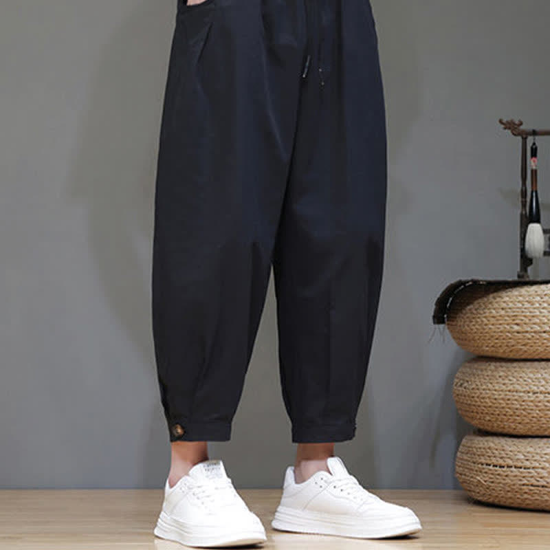 Buddha Stones Summer Casual Minimalist Drawstring Solid Men's Cropped Pants With Pocket - image 10