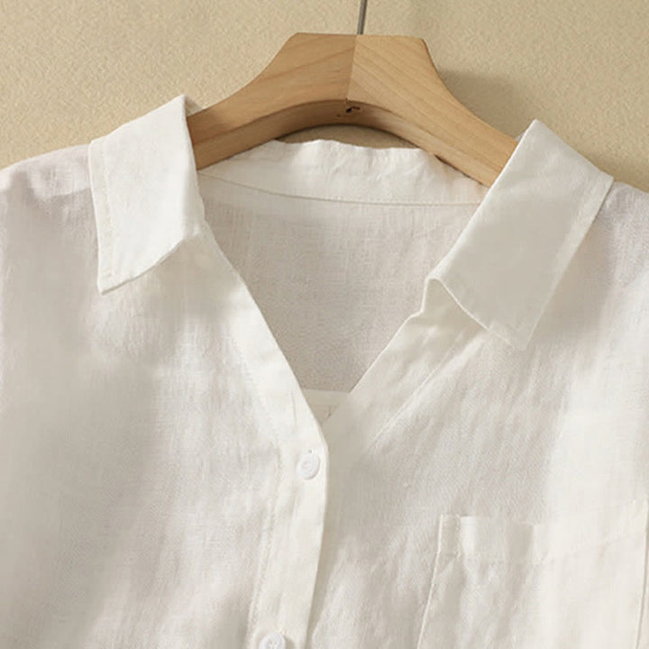 Buddha Stones Summer Casual Minimalist Button-Up Solid Women's Short Sleeve Shirts With Pocket - image 17