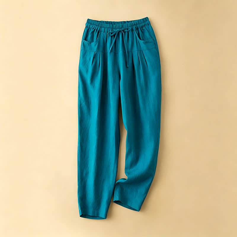 Buddha Stones Summer Casual Minimalist Drawstring Solid Ankle Pants Women's Harem Pants With Pocket - DarkTurquoise - US8-10, UK/AU12-14, EU40-42 (2XL) - image 4