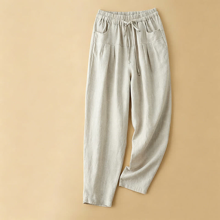 Buddha Stones Summer Casual Minimalist Drawstring Solid Ankle Pants Women's Harem Pants With Pocket - Beige - US8-10, UK/AU12-14, EU40-42 (2XL) - image 7