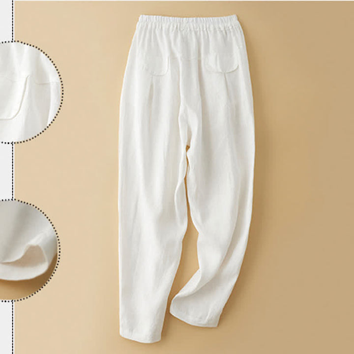 Buddha Stones Summer Casual Minimalist Drawstring Solid Ankle Pants Women's Harem Pants With Pocket - image 12
